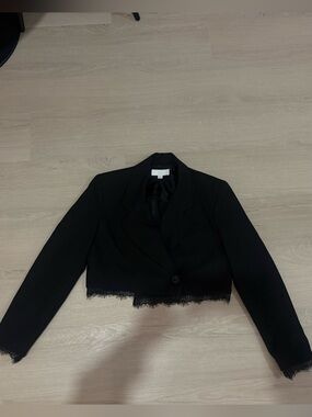Zara Black Lace-Trim Blazer Jacket